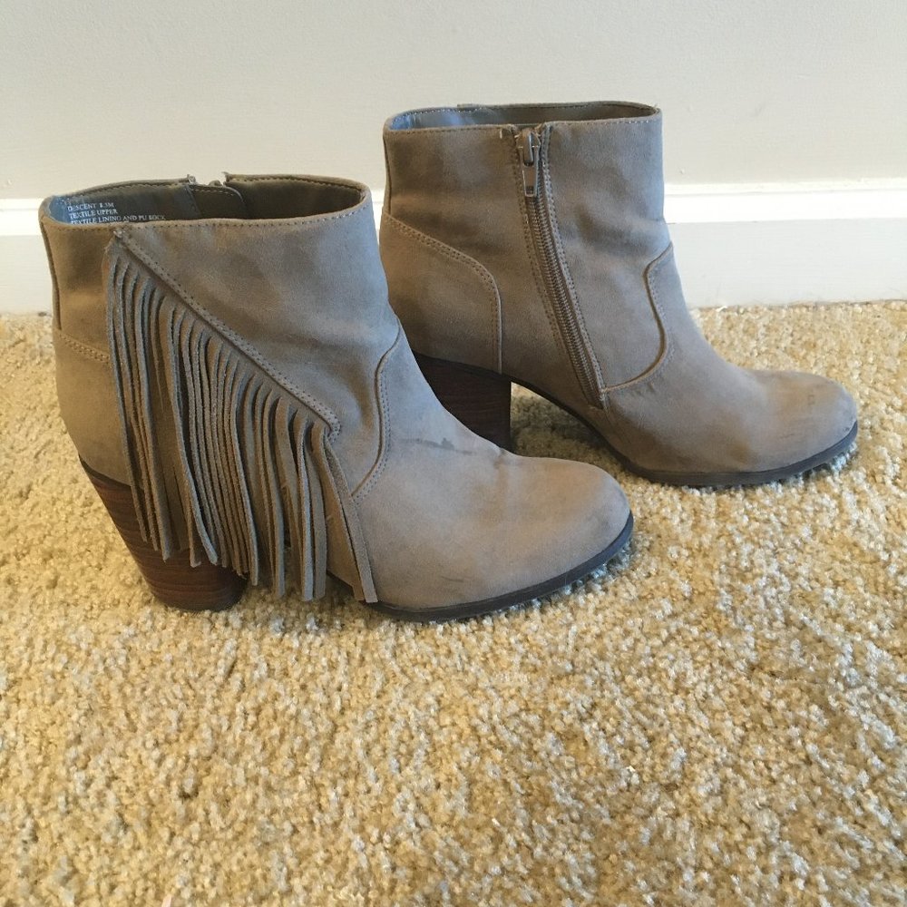 Taupe Fringe Almond Toe Madden Girl Booties